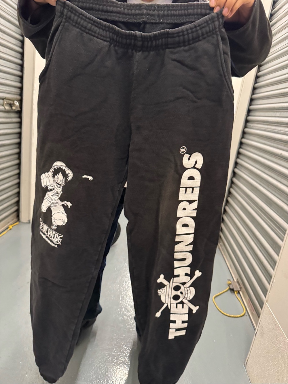 The Hundreds X One Piece Black Joggers with White Graphic Logos
